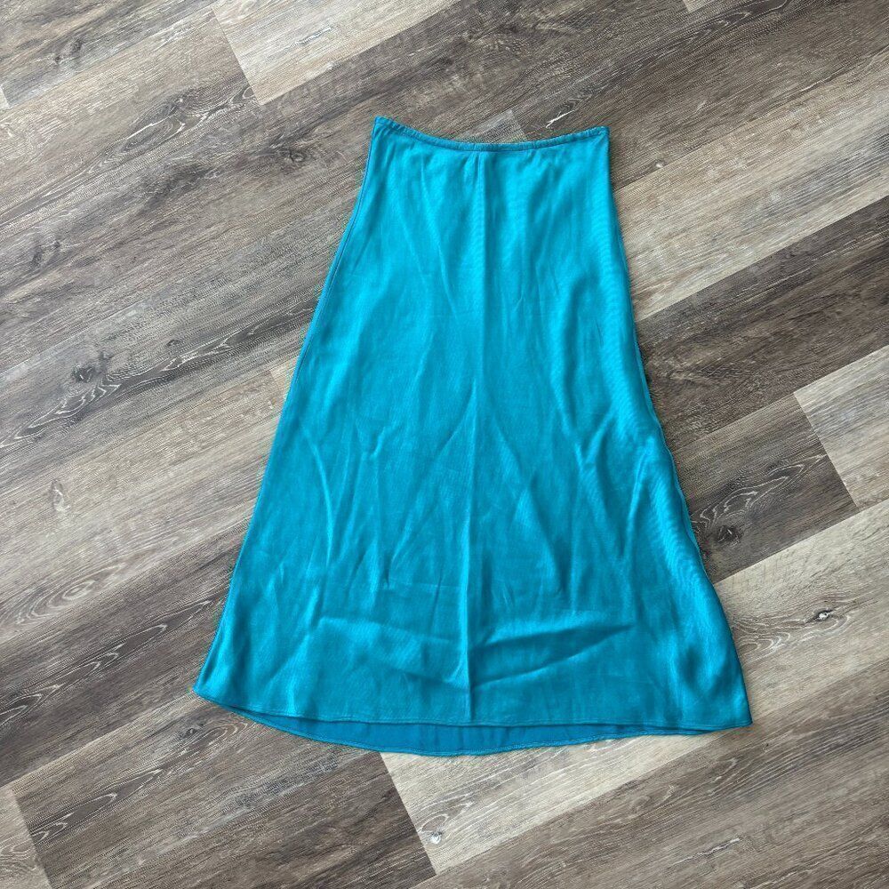 Club Monaco Turquoise Linen Blend Midi Skirt Size 4 Summer Resort Chic
